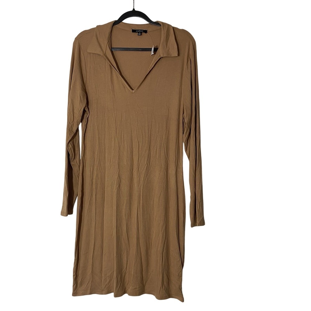 Ambiance‎ Women's Camel Tan Simple Dress Size 1x Collared V Neck Casual Capsule